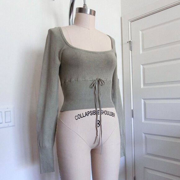 BDG Urban Outfitters Square Neck Corset-Waist Sweater - Sage Green (L) - Picture 1 of 5